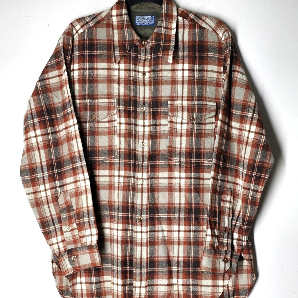 Vintage Pendleton Wool Plaid Flannel Button Up Shirt‎ Grunge Mens L 16.5